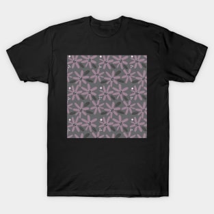 Cute pink and gray abstract flowers in a fun playful flowerpower pattern T-Shirt